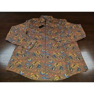 Tasso Elba Shirt Mens X-Large Brown Blue Floral 100% Cotton Classic Button-Up